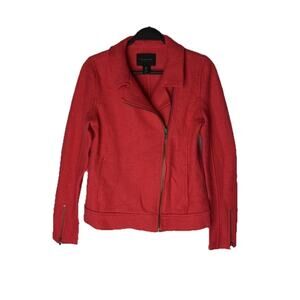 Tahari Cropped Moto Jacket Sz Small Electric Pink Full Zip Wool Blend